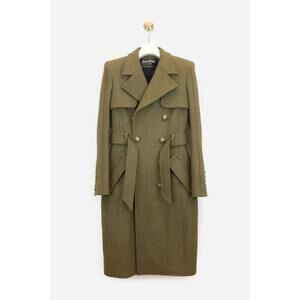 Balmain Olive Green Trench Coat Jacket Wool